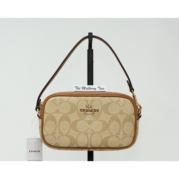 COACH JAMIE Wristlet Light Khaki Signature Canvas Saddle Leather CA718 NWT $178 - Picture 1 of 14